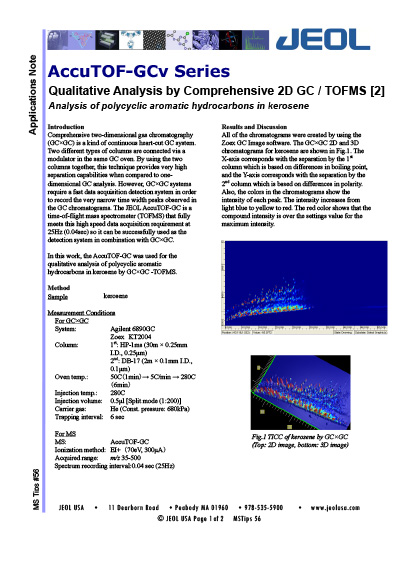 Qualitative Analysis by Comprehensive 2D GC / TOFMS[2]: Analysis of polycyclic aromatic hydrocarbons in kerosene